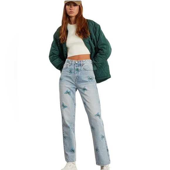 PacSun Eco Butterfly Dad Jean High Rise Straight Leg Button Fly Light Wash Sz 24 - Picture 2 of 13